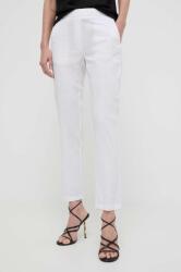 Silvian Heach pantaloni din in culoarea alb, drept, high waist MPYH-SPD00K_00X