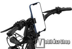 UNIVERZÁLIS biciklis / motoros tartó konzol mobiltelefon készülékekhez - FEKETE - 360°-ban forgatható, kormányra vagy visszapillantó tükör alá rögzíthető, 17-35mm átmérőjű kormányra, gombbal nyitható