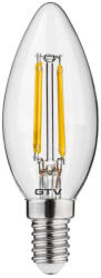 GTV LED fényforrás, E14, gyertya, FILAMENT, 4W, 400lm, 35mA, 3000K, 360°, 230V/AC (GTV-LD-C35FL4-30) (GTV-LD-C35FL4-30)