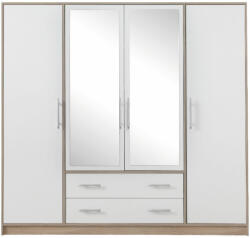 MEBLAR Smart SRL1 4 ajtós 2 fiókos gardrób szekrény (tükörrel) fehér lux/sonoma tölgy