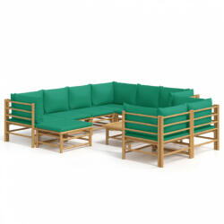 vidaXL 10 részes bambusz kerti ülőgarnitúra zöld párnákkal (3155160) - plaza8