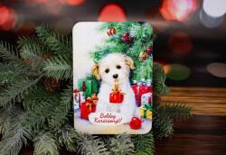 Minikek Kutyus karácsonyi dekoráció lézervágott téglalap táblácska 13.5cm