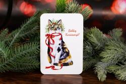 Minikek Cica masnival karácsonyi dekoráció lézervágott téglalap táblácska 13.5cm