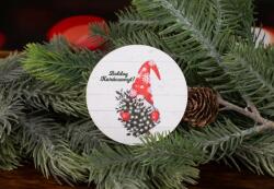 Minikek Manó karácsonyfával karácsonyi dekoráció lézervágott korong táblácska 6.5cm