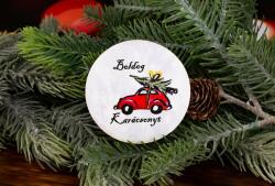 Minikek Beetle karácsonyi autó dekoráció lézervágott korong táblácska 6.5cm