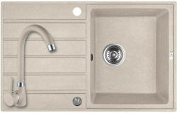 Laveo MARGARITA bézs szett álló csappal, automata dugókiemelős, helytakarékos szifonnal (SRMA_411T) - mosibolt