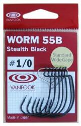 Vanfook Carlige offset VANFOOK Worm-55B Stealth Black 1/0, 7buc/plic (4949146026030)