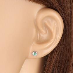 Ekszer Eshop 9k fehér arany fülbevaló - fényes kör smaragdzöld cirkóniával, 4, 5 mm