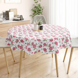 Goldea față de masă decorativă loneta - flori de hortensie roz - rotundă Ø 230 cm