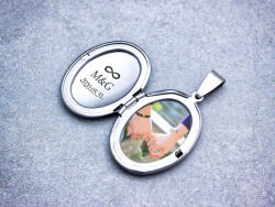 R. M. ékszer Személyre szabott gravírozható fényképtartós ovális acél medál (18949RM)