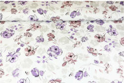 Made In Italy Anyag pamut Lila Virágok, h. 140 cm