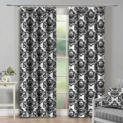 Mondo Italia Függöny szalaggal 140x250 cm fekete+fehér, barokk dísz