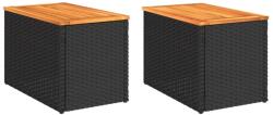 vidaXL 2 db fekete polyrattan és tömör fa kerti kisasztal 55x34x37 cm (365980) (365980)