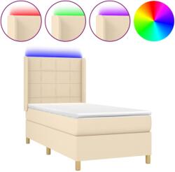 vidaXL krémszínű szövet rugós és LED-es ágy matraccal 90x200 cm (3138850) (3138850)