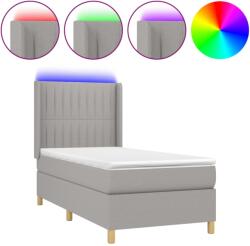 vidaXL világosszürke szövet rugós és LED-es ágy matraccal 90x200 cm (3139005) (3139005)