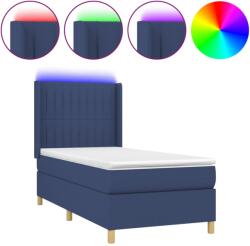 vidaXL kék szövet rugós és LED-es ágy matraccal 90x200 cm (3139011) (3139011)