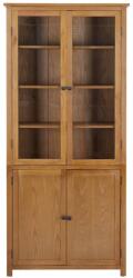 vidaXL tömör tölgyfa és üveg könyvespolc 4 ajtóval 90 x 35 x 200 cm (289180) (289180)
