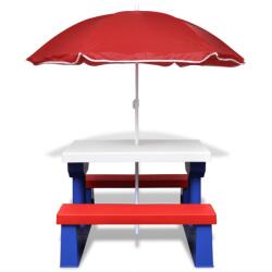 vidaXL színes gyerek piknikasztal paddal és napernyővel (41455) (41455)