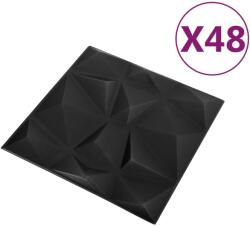 vidaXL 48 darab gyémánt fekete 3D fali panel 50 x 50 cm 12 m2 (150916) (150916)