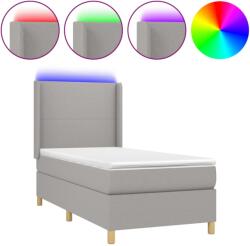 vidaXL világosszürke szövet rugós és LED-es ágy matraccal 90x200 cm (3138685) (3138685)