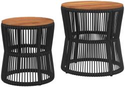 vidaXL 2 db fekete polyrattan kerti kisasztal fa asztallappal (366291) (366291) - xupe