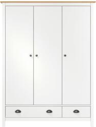 vidaXL Hill fehér 3 ajtós tömör fenyőfa ruhásszekrény 127x50x170 cm (288954) (288954)