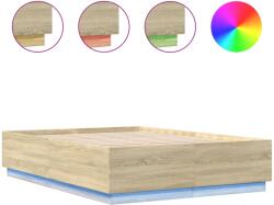 vidaXL sonoma-tölgyszínű szerelt fa ágykeret LED-del 120 x 200 cm (3209620) (3209620) - xupe
