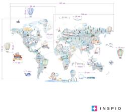 INSPIO Nagyméretű, óriás világtérkép falmatrica fiúknak (9190f) (9190f)