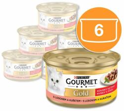 Gourmet Conservă Gourmet GOLD - bucăți de somon și pui în sos, 6 x 85g