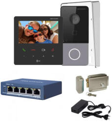 Hikvision Kit complet videointerfon IP Hikvision pentru 1 familie, 1 post de interior 4.3 inch