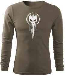 DRAGOWA Fit-T hosszú ujjú póló skull, oliva 160g/m2