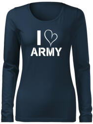 DRAGOWA Slim női hosszú ujjú póló i love army, sötétkék 160g/m2