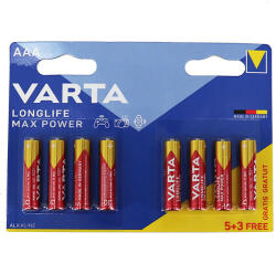 VARTA Longlife Max Power LR03 AAA tartós elem 8 db (ár/bliszter)