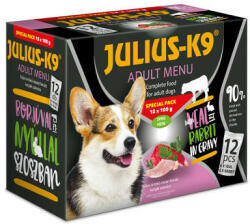 AKCIÓS Julius - K9 Adult Menu Veal & Rabbit - nedves eledel (borjú, nyúl) válogatás szószban kutyák részére (6X12x100g)