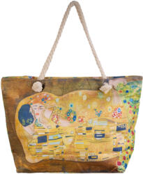 SHOPIKA Geanta de plaja din material textil, cu imprimeu inspirat din pictura Sarutul a lui Gustav Klimt Multicolor