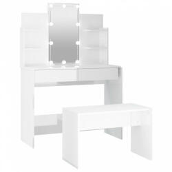 vidaXL Magasfényű fehér szerelt fa fésülködőasztal-szett led-ekkel (3114127) - plaza8
