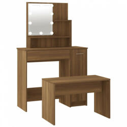 vidaXL Barna tölgyszínű szerelt fa fésülködőasztal-szett led-ekkel (3114122) - plaza8