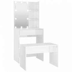 vidaXL Magasfényű fehér szerelt fa fésülködőasztal-szett led-ekkel (3114135) - plaza8