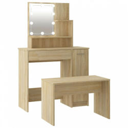 vidaXL Sonoma-tölgyszínű szerelt fa fésülködőasztal-szett led-ekkel (3114117) - plaza8