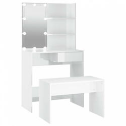vidaXL Magasfényű fehér szerelt fa fésülködőasztal-szett led-ekkel (3114111) - plaza8