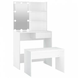 vidaXL Fehér szerelt fa fésülködőasztal-szett led-ekkel (3114107) - plaza8