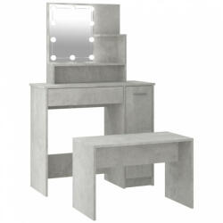 vidaXL Betonszürke szerelt fa fésülködőasztal-szett led-ekkel (3114118) - plaza8