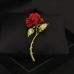 highbling Vintage romantikus vörös rózsa bross XZ795