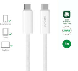 4smarts PremiumCord USB-C kábel, 240W, 3m, fehér (4S540960)