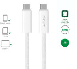  4smarts PremiumCord USB-C kábel, 240W, 1.5m, fehér