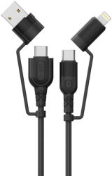 Lemontti Cablu Fisheye Series Multi-connector 4 in 1, USB-A & Type-C la Type-C & Lightning, PD, 1.2m, Negru (LEMCF4IN1PDN) - 24mag