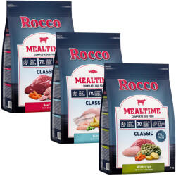 Rocco Rocco 3 x 1 kg Mealtime - Pachet mixt de testare Mix 2: Vită, Rumen, Pește