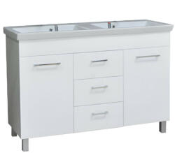TMP cabinets FLAT 120 lábon álló fürdőszobabútor Sanovit Isik 4120 dupla porcelán mosdókagylóval 120 cm