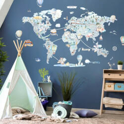 Nagyméretű, óriás világtérkép falmatrica fiúknak (2852)
