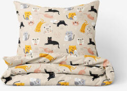Goldea lenjerie de pat pentru copii din 100% bumbac - pisici vesele pe culoare bej 140 x 200 și 50 x 70 cm Lenjerie de pat
